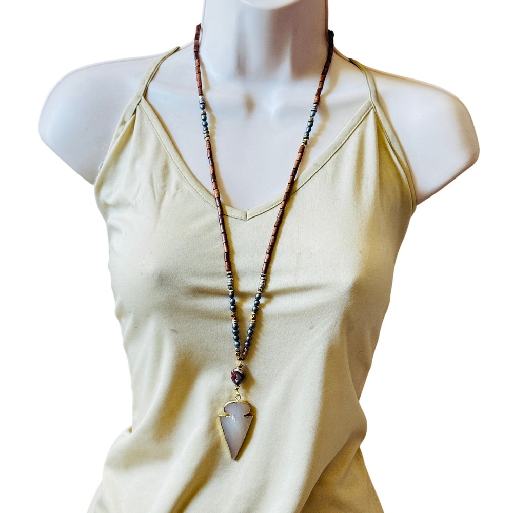Nakamol Necklace Arrow Quartz beads Semi-precious stones long BOHO Designer 32"L